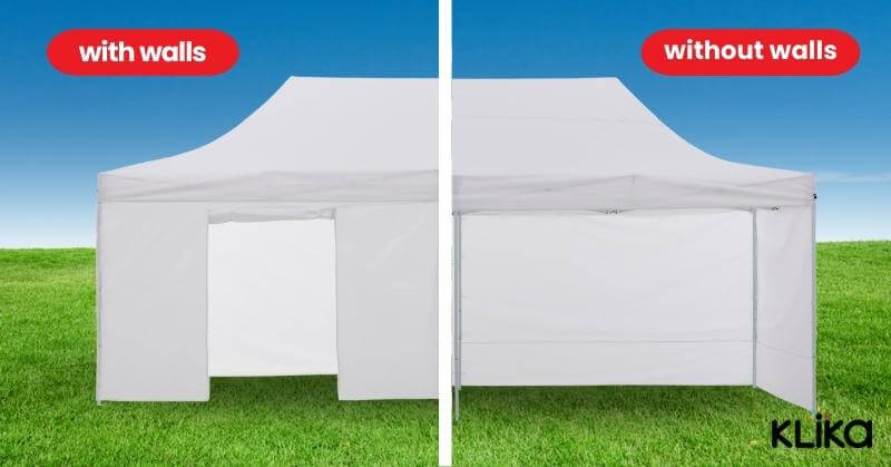 A white marquee with and without walls